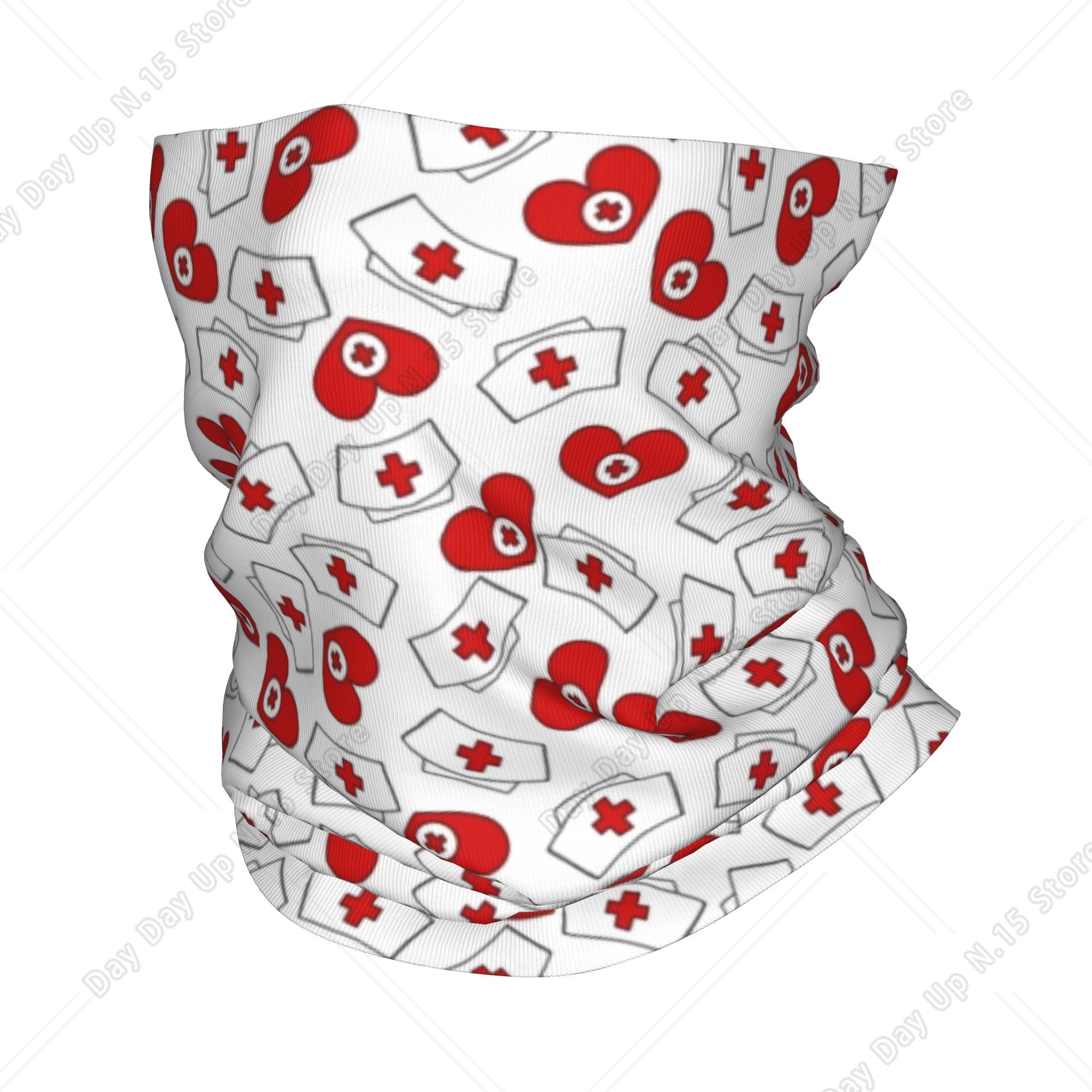 Neck Gaiter Face Cover - Nurse Hat Heart Pattern Bandana Neck
